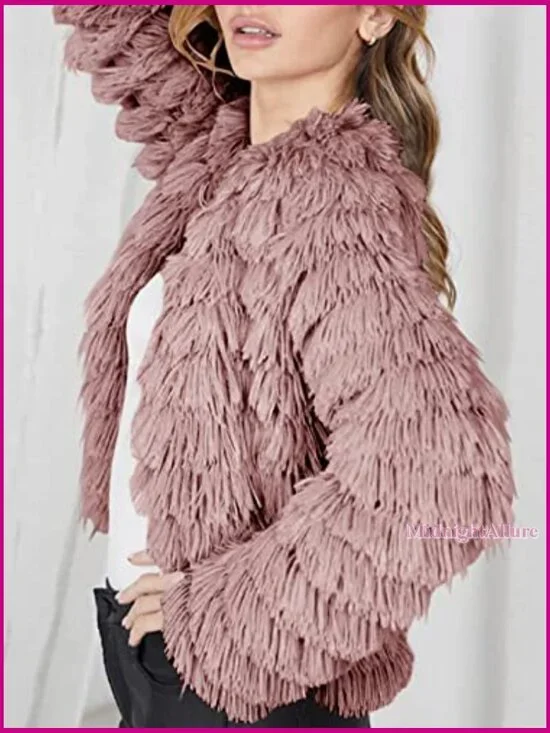 Faux Fur Cardigan Open Front Shaggy Jacket Coat Vintage Style - Picture 3 of 7